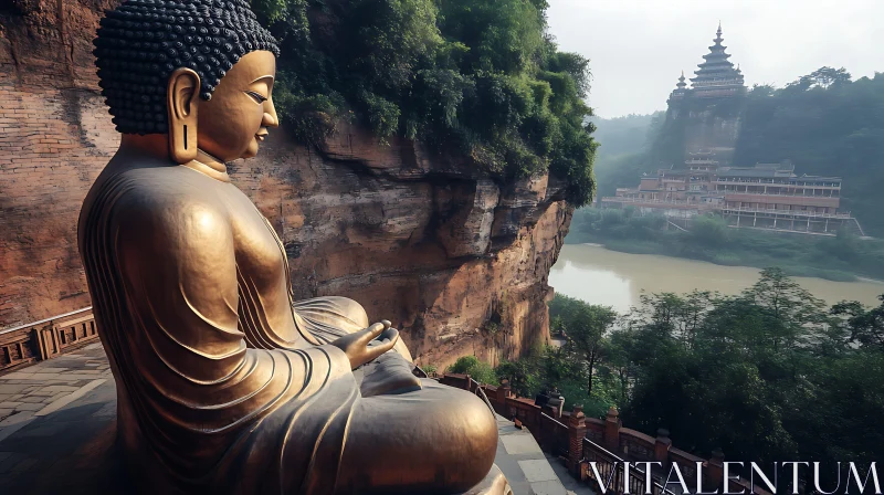 AI ART Cliffside Buddha Statue and Temple View