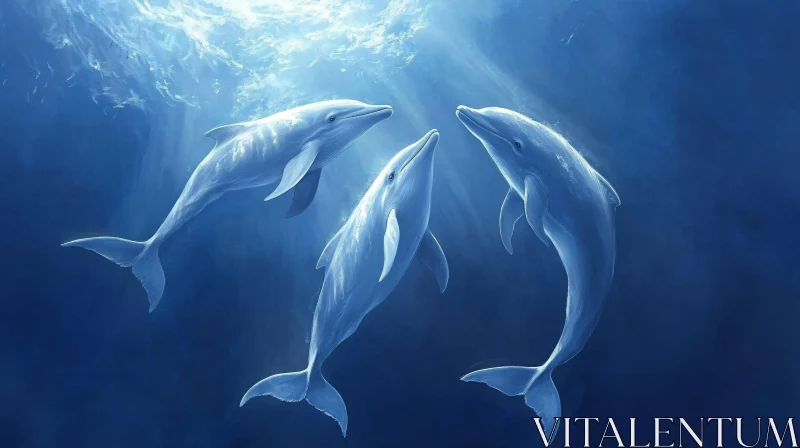 AI ART Dolphins in Deep Blue Waters