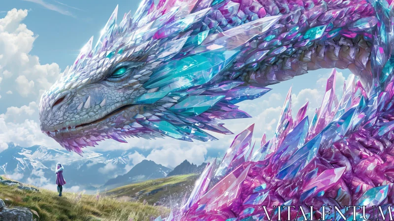 Enchanting Fantasy Painting: Crystal Dragon and Woman AI Image