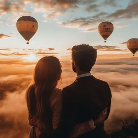 Couple Watching Balloons at Sunset