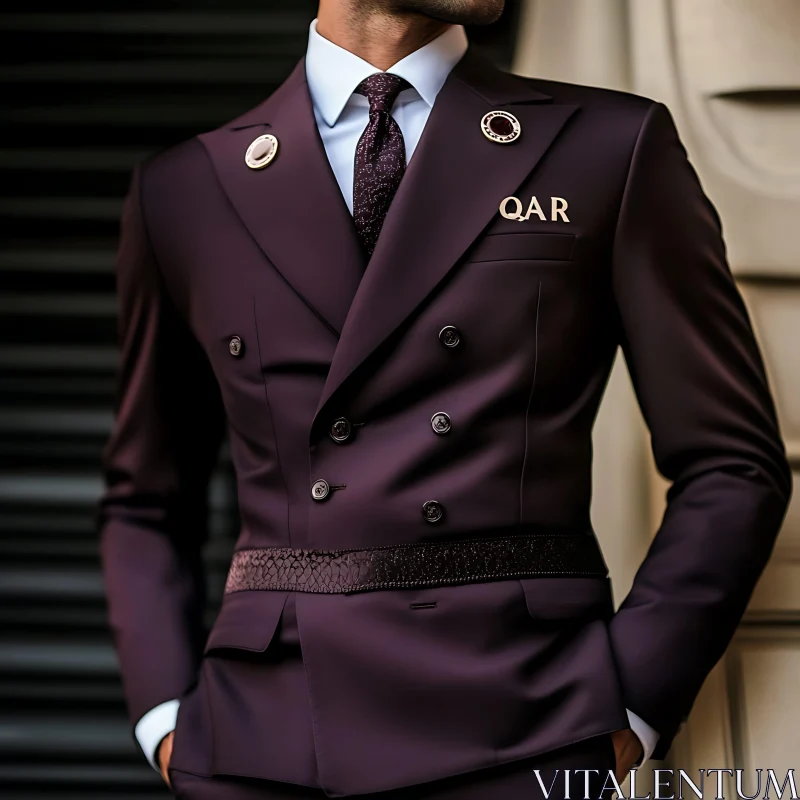 AI ART Sophisticated Plum Suit with Glossy Buttons