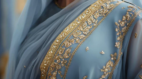 Blue and Gold Embroidered Dress Detail