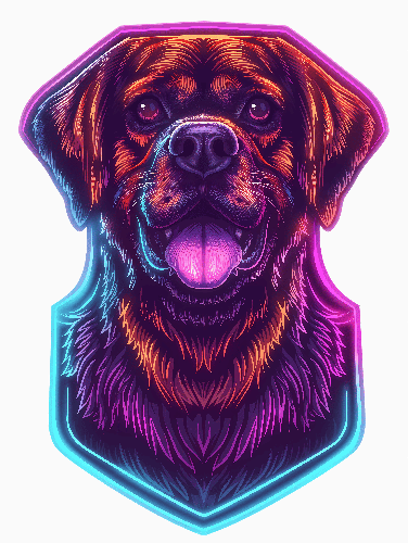 Glowing Neon Rottweiler Dog Illustration on Transparent Background POD Design