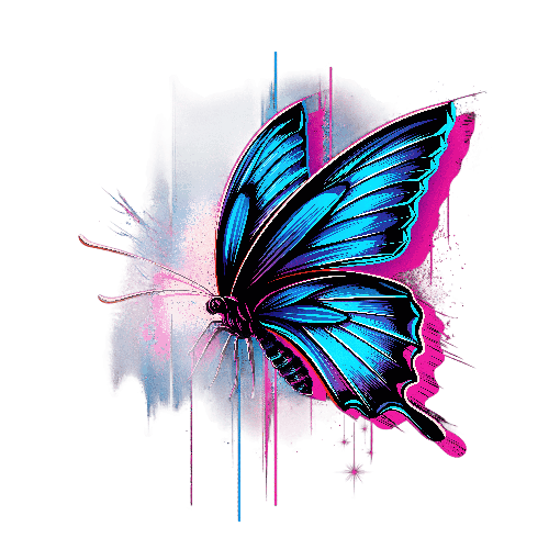 Illustration of a Colorful Blue and Black Butterfly in Mid-Flight POD Design