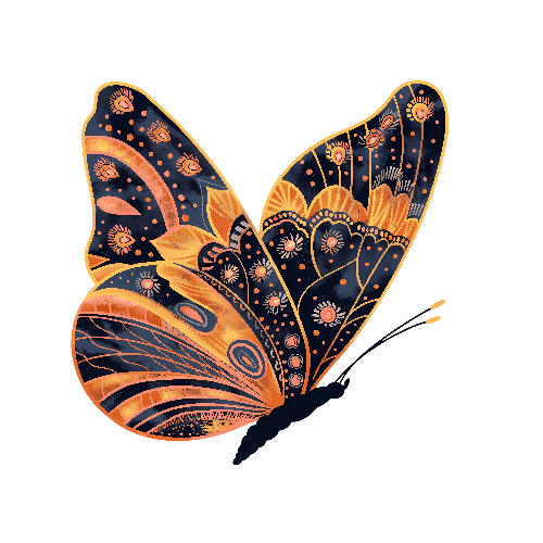 Intricate Butterfly Vector Illustration on Transparent Background POD Design