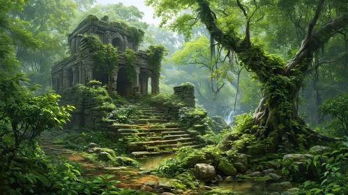 Mysterious Ruined Temple in Jungle - Digital Painting