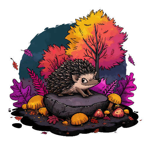 Whimsical Hedgehog T-Shirt Illustration with Autumn Vibes POD Design