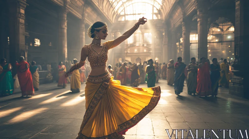 Woman Dancing in Traditional Sari AI Image