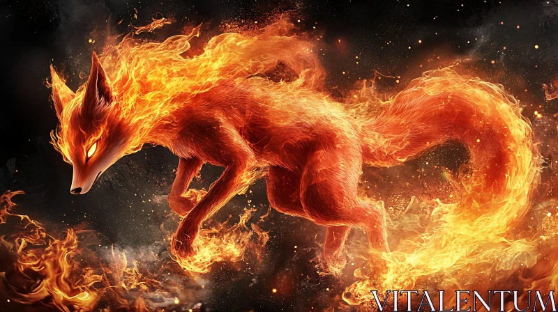 Flaming Fox in a Fantasy World AI Image