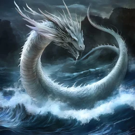 Serpentine Dragon Emerges from the Sea