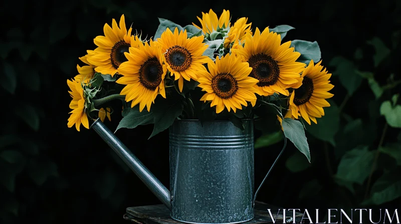 AI ART Rustic Sunflowers Arranged in Watering Can