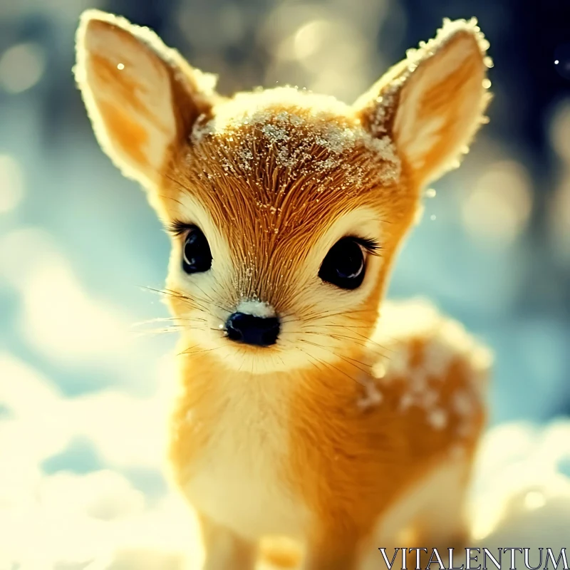 Cute Fawn in Winter Snow AI Image