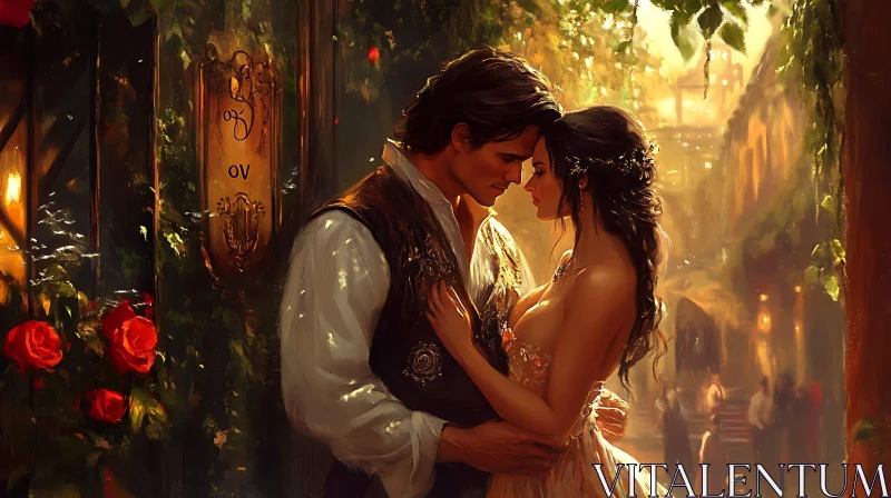 Passionate Couple in Golden Light AI Image