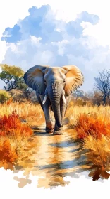 Elephant in Artistic Savanna