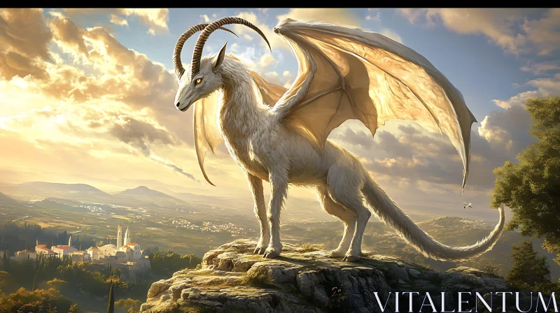 AI ART Winged Dragon Perched on Mountain Peak