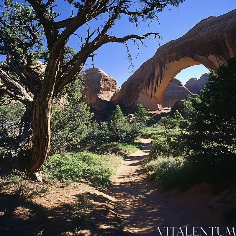 Desert Scene with Rock Arch AI Image