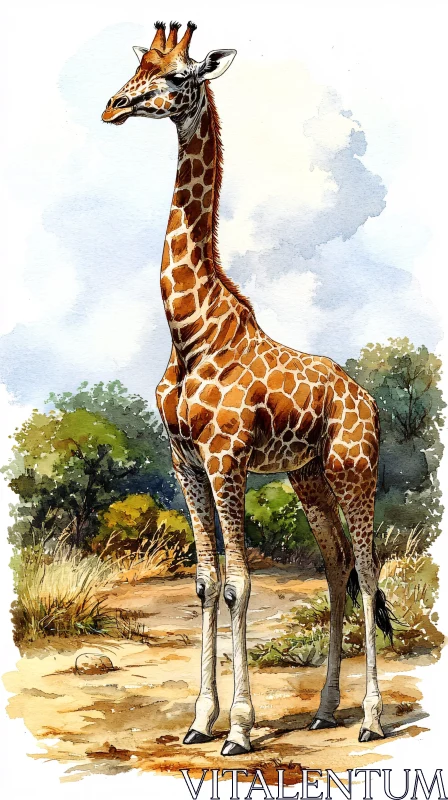 Elegant Giraffe in the Wild AI Image