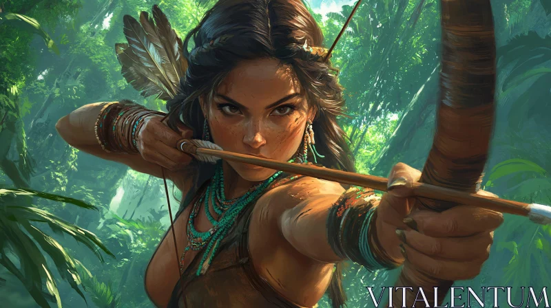 AI ART Female Warrior with Bow in Jungle