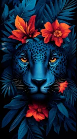 Leopard Art in Blue and Orange