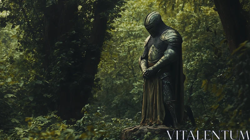 AI ART Armored Knight in Forest Stillness