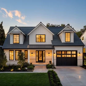 Contemporary Home Facade at Dusk