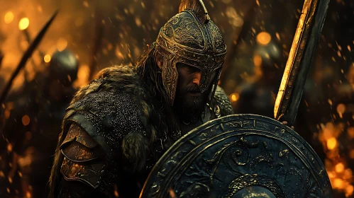 Armored Warrior with Shield and Sword