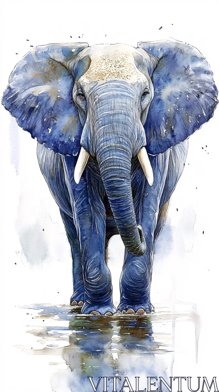 Elephant in Watercolor Reflection AI Image