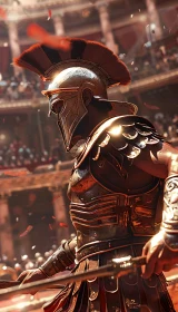 Bronze Armored Gladiator Preparing for Combat