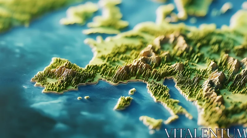 Europe Topographical Map with Green Terrain AI Image