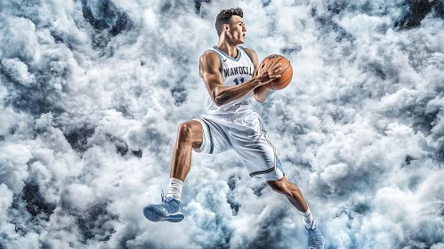 A basketball player  Mid-Air
