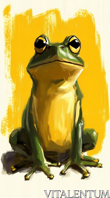 Vivid Frog Art with Yellow Background AI Image