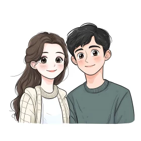 Smiling Couple in Cartoon Style