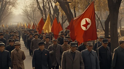 Parade of People With Flags