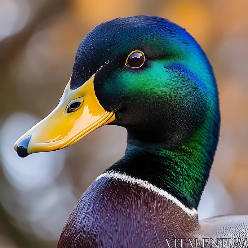 Detailed Duck Portrait with Iridescent Plumage AI Image