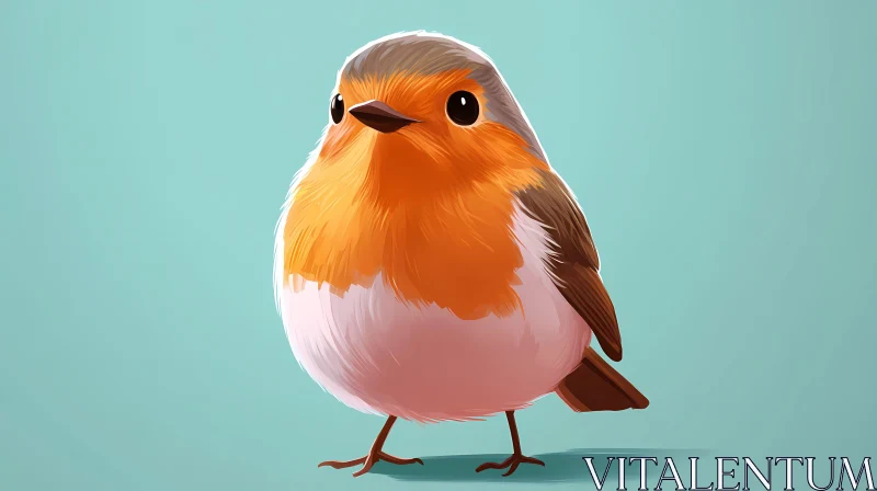 Charming Robin Illustration on Teal Background AI Image