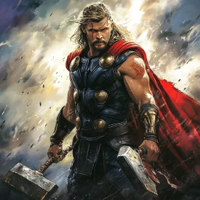 Heroic Figure in Armor with Red Cape