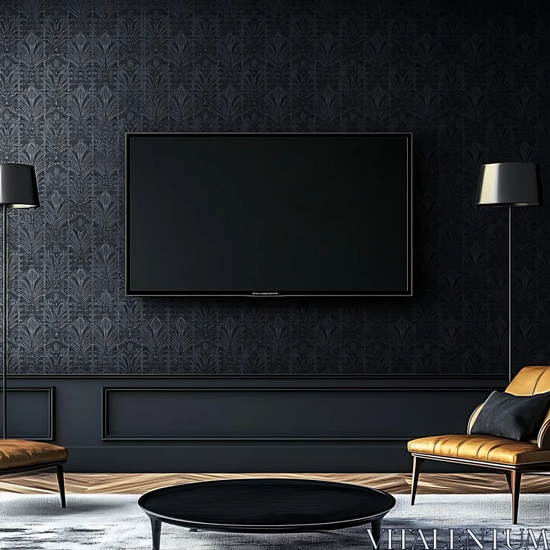 Sophisticated Living Room with Dark Decor AI Image