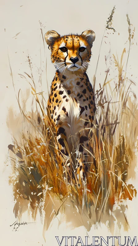 Cheetah Amongst Tall Grasses AI Image