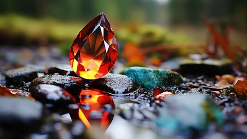 Amber and Crimson Gemstone Among Rocks - A Stunning Display of Nature's Jewelry