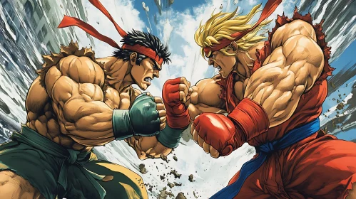 Fighters Clash in Street Combat Art