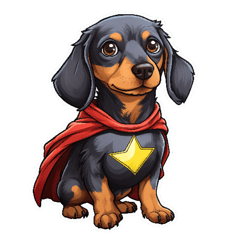 POD Design Cartoon Dachshund Dog in Superhero Cape - Ideal for T-Shirt Printing