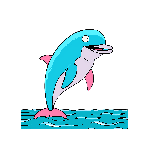 Cartoon Dolphin Jumping in Blue and White Water