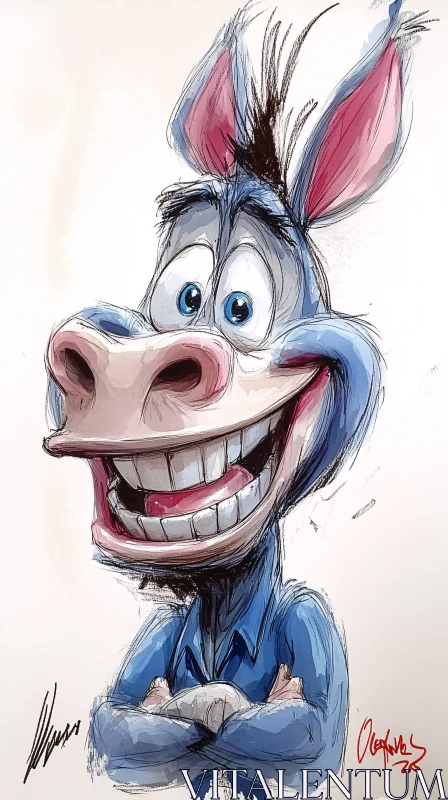 Smiling Cartoon Donkey Art AI Image