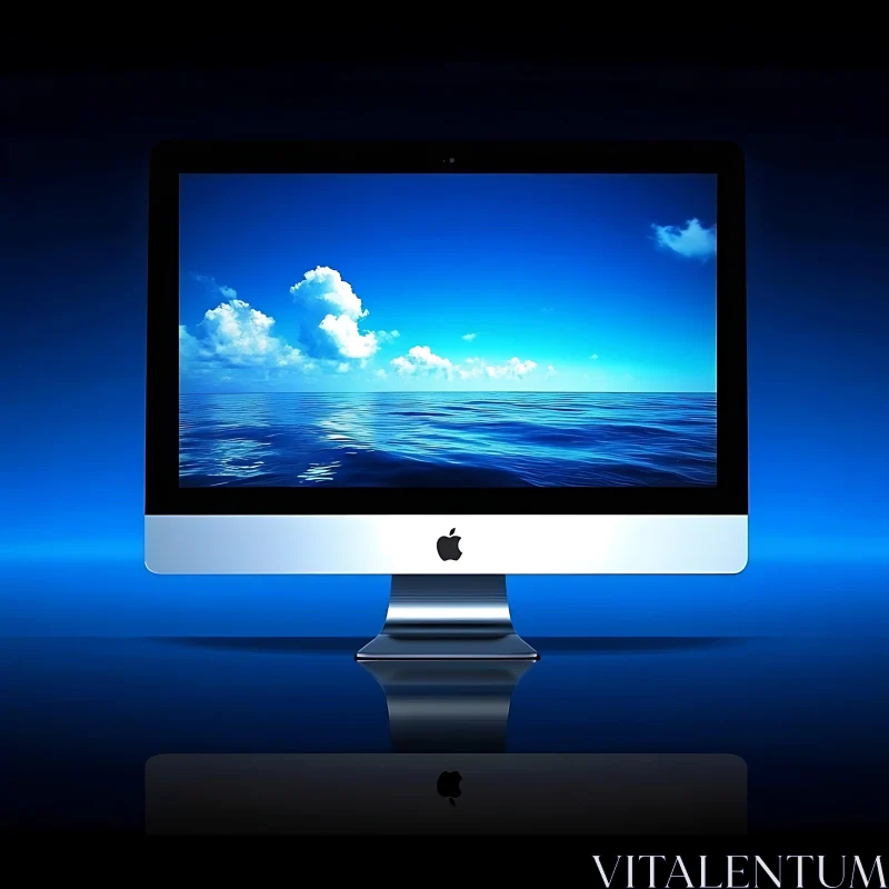 Modern Desktop Monitor with Ocean View AI Image