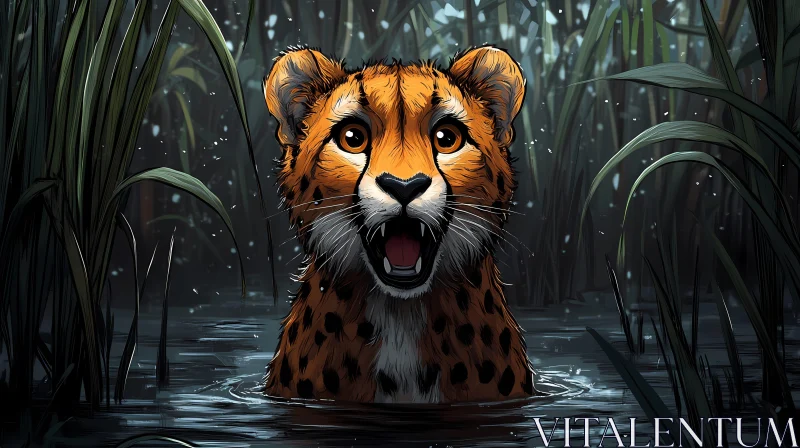 Wild Cheetah in Water AI Image