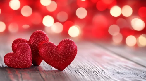 Hearts on Wood with Bokeh Lights