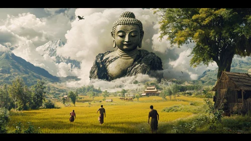 Giant Buddha in Peaceful Landscape