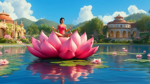 Zen Moment: Woman Meditating on Lotus Flower