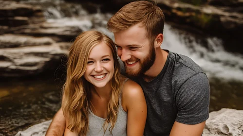 Smiling Couple at Waterfall