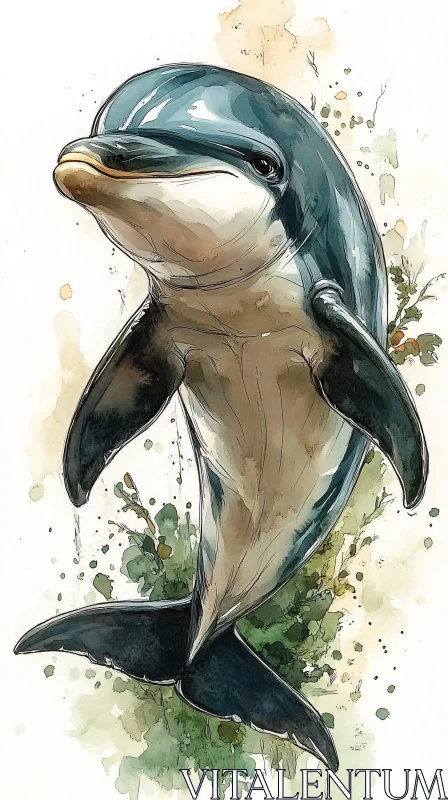 Artistic Dolphin Illustration AI Image